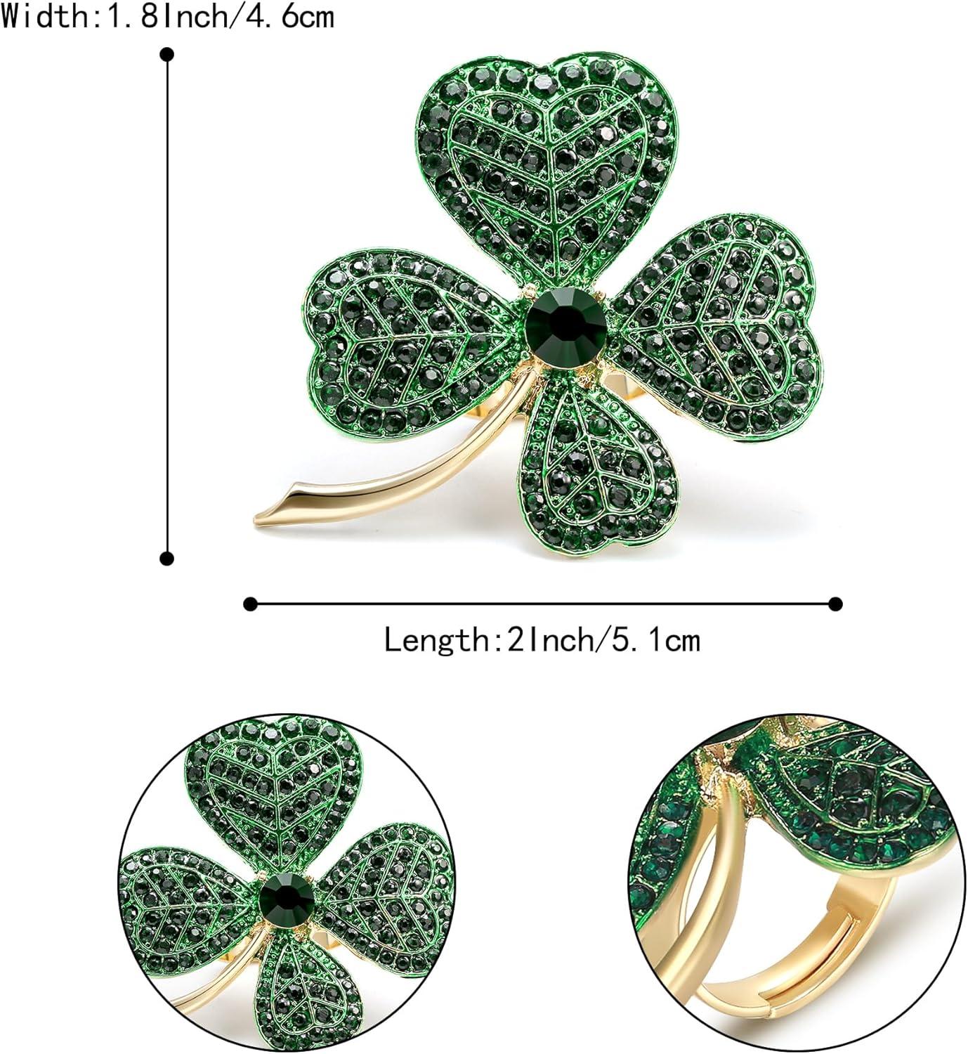 imageBriLove Clover Ring for Women Gorgeous Shiny Rhinestones Green Leaf Shape Statement Rings for St Patricks Day Party Prom Accessories Emerald Color GoldTone