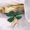 imageBriLove Clover Ring for Women Gorgeous Shiny Rhinestones Green Leaf Shape Statement Rings for St Patricks Day Party Prom Accessories Emerald Color GoldTone
