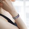 imageBriLove Wedding Bridal Elegant Crystal Double Row Teardrop Rhinestones Cluster Stretch Bangle Bracelet for Bride02Blue GoldTone