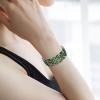 imageBriLove Wedding Bridal Elegant Crystal Double Row Teardrop Rhinestones Cluster Stretch Bangle Bracelet for Bride03Emerald Color GoldTone