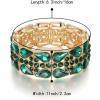 imageBriLove Wedding Bridal Elegant Crystal Double Row Teardrop Rhinestones Cluster Stretch Bangle Bracelet for Bride03Emerald Color GoldTone