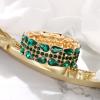 imageBriLove Wedding Bridal Elegant Crystal Double Row Teardrop Rhinestones Cluster Stretch Bangle Bracelet for Bride03Emerald Color GoldTone