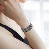 imageBriLove Wedding Bridal Elegant Crystal Double Row Teardrop Rhinestones Cluster Stretch Bangle Bracelet for Bride04Grey BlackTone