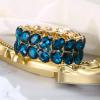imageBriLove Wedding Bridal Elegant Crystal Double Row Teardrop Rhinestones Cluster Stretch Bangle Bracelet for BrideOvalBlue GoldTone