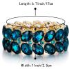 imageBriLove Wedding Bridal Elegant Crystal Double Row Teardrop Rhinestones Cluster Stretch Bangle Bracelet for BrideOvalBlue GoldTone