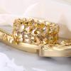 imageBriLove Wedding Bridal Elegant Crystal Double Row Teardrop Rhinestones Cluster Stretch Bangle Bracelet for BrideOvalChampagne GoldTone