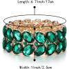 imageBriLove Wedding Bridal Elegant Crystal Double Row Teardrop Rhinestones Cluster Stretch Bangle Bracelet for BrideOvalEmerald Color GoldTone