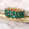 imageBriLove Wedding Bridal Elegant Crystal Double Row Teardrop Rhinestones Cluster Stretch Bangle Bracelet for BrideOvalEmerald Color GoldTone