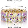 imageBriLove Wedding Bridal Elegant Crystal Double Row Teardrop Rhinestones Cluster Stretch Bangle Bracelet for BrideOvalIridescent AB GoldTone