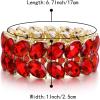 imageBriLove Wedding Bridal Elegant Crystal Double Row Teardrop Rhinestones Cluster Stretch Bangle Bracelet for BrideOvalRuby Color GoldTone