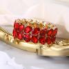 imageBriLove Wedding Bridal Elegant Crystal Double Row Teardrop Rhinestones Cluster Stretch Bangle Bracelet for BrideOvalRuby Color GoldTone