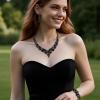 imageBriLove Wedding Bridal Jewelery for Women Austrian Crystal Teardrop Cluster Statement Necklace Dangle Earrings Link Bracelet Set02Black BlackTone