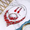 imageBriLove Wedding Bridal Jewelery for Women Austrian Crystal Teardrop Cluster Statement Necklace Dangle Earrings Link Bracelet Set03Ruby Color SilverTone