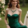 imageBriLove Wedding Bridal Jewelery for Women Austrian Crystal Teardrop Cluster Statement Necklace Dangle Earrings Link Bracelet Set04Emerald Color SilverTone