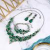 imageBriLove Wedding Bridal Jewelery for Women Austrian Crystal Teardrop Cluster Statement Necklace Dangle Earrings Link Bracelet Set04Emerald Color SilverTone