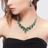 imageBriLove Wedding Bridal Jewelery for Women Austrian Crystal Teardrop Cluster Statement Necklace Dangle Earrings Link Bracelet Set04Emerald Color SilverTone