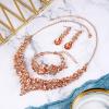 imageBriLove Wedding Bridal Jewelery for Women Austrian Crystal Teardrop Cluster Statement Necklace Dangle Earrings Link Bracelet Set06Peach RoseGoldTone