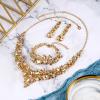 imageBriLove Wedding Bridal Jewelery for Women Austrian Crystal Teardrop Cluster Statement Necklace Dangle Earrings Link Bracelet Set08Champagne GoldTone