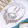 imageBriLove Wedding Bridal Jewelery for Women Austrian Crystal Teardrop Cluster Statement Necklace Dangle Earrings Link Bracelet Set10Iridescent AB SilverTone