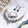imageBriLove Wedding Bridal Jewelery for Women Austrian Crystal Teardrop Cluster Statement Necklace Dangle Earrings Link Bracelet Set11Grey Black SilverTone