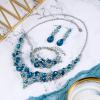 imageBriLove Wedding Bridal Jewelery for Women Austrian Crystal Teardrop Cluster Statement Necklace Dangle Earrings Link Bracelet Set12Sky Blue SilverTone