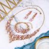 imageBriLove Wedding Bridal Jewelery for Women Austrian Crystal Teardrop Cluster Statement Necklace Dangle Earrings Link Bracelet Set15Pink GoldTone