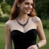 imageBriLove Wedding Bridal Jewelery for Women Austrian Crystal Teardrop Cluster Statement Necklace Dangle Earrings Link Bracelet Set18Black Silvertone