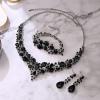 imageBriLove Wedding Bridal Jewelery for Women Austrian Crystal Teardrop Cluster Statement Necklace Dangle Earrings Link Bracelet Set18Black Silvertone
