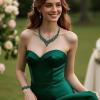 imageBriLove Wedding Bridal Jewelery for Women Austrian Crystal Teardrop Cluster Statement Necklace Dangle Earrings Link Bracelet Set19Emerald Color BlackTone