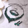 imageBriLove Wedding Bridal Jewelery for Women Austrian Crystal Teardrop Cluster Statement Necklace Dangle Earrings Link Bracelet Set19Emerald Color BlackTone