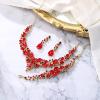 imageBriLove Wedding Bridal Jewelery for Women Austrian Crystal Teardrop Cluster Statement Necklace Dangle Earrings Link Bracelet Set20Ruby Color GoldTone