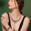 imageBriLove Wedding Bridal Jewelery for Women Austrian Crystal Teardrop Cluster Statement Necklace Dangle Earrings Link Bracelet Set22Multicolor GoldTone