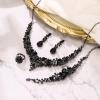 imageBriLove Wedding Bridal Jewelery for Women Austrian Crystal Teardrop Cluster Statement Necklace Dangle Earrings Link Bracelet Set4PcsBlack
