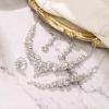 imageBriLove Wedding Bridal Jewelery for Women Austrian Crystal Teardrop Cluster Statement Necklace Dangle Earrings Link Bracelet Set4PcsClear SilverTone