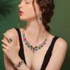 imageBriLove Wedding Bridal Jewelery for Women Austrian Crystal Teardrop Cluster Statement Necklace Dangle Earrings Link Bracelet Set4PcsMulticolor GoldToned