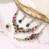 imageBriLove Wedding Bridal Jewelery for Women Austrian Crystal Teardrop Cluster Statement Necklace Dangle Earrings Link Bracelet Set4PcsMulticolor GoldToned