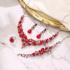 imageBriLove Wedding Bridal Jewelery for Women Austrian Crystal Teardrop Cluster Statement Necklace Dangle Earrings Link Bracelet Set4PcsRuby Color SilverTone