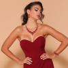 imageBriLove Wedding Bridal Jewelery for Women Austrian Crystal Teardrop Cluster Statement Necklace Dangle Earrings Link Bracelet Set4PcsRuby Color SilverTone