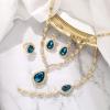 imageBriLove Womens Africa 18k Gold Plated Jewelry Set Crystal Rhinestones Petals Teardrop Cluster Bib Statement Necklace Link Bracelet Dangle Earrings Ring for Prom03Blue Topaz GoldTone