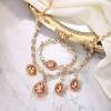 imageBriLove Womens Africa 18k Gold Plated Jewelry Set Crystal Rhinestones Petals Teardrop Cluster Bib Statement Necklace Link Bracelet Dangle Earrings Ring for Prom06Peach RoseGoldTone