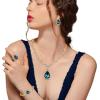 imageBriLove Womens Africa 18k Gold Plated Jewelry Set Crystal Rhinestones Petals Teardrop Cluster Bib Statement Necklace Link Bracelet Dangle Earrings Ring for Prom03Blue Topaz GoldTone