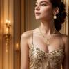 imageBriLove Womens Africa 18k Gold Plated Jewelry Set Crystal Rhinestones Petals Teardrop Cluster Bib Statement Necklace Link Bracelet Dangle Earrings Ring for Prom07Champagne GoldTone