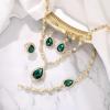 imageBriLove Womens Africa 18k Gold Plated Jewelry Set Crystal Rhinestones Petals Teardrop Cluster Bib Statement Necklace Link Bracelet Dangle Earrings Ring for Prom02Emerald Color GoldTone