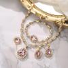 imageBriLove Womens Africa 18k Gold Plated Jewelry Set Crystal Rhinestones Petals Teardrop Cluster Bib Statement Necklace Link Bracelet Dangle Earrings Ring for Prom08Pink GoldTone