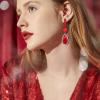 imageBriLove Womens Elegant Wedding Bridal Multi Teardrop Long Chandelier Dangle EarringsRuby Color BlackTone