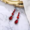 imageBriLove Womens Elegant Wedding Bridal Multi Teardrop Long Chandelier Dangle EarringsRuby Color BlackTone