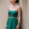 imageBriLove Womens Gorgeous Sparkling Crystal Emerald Cut Stretch Bangle Bracelet for Wedding Party Prom Jewelry AccessoriesAEmerald Color