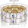 imageBriLove Womens Gorgeous Sparkling Crystal Emerald Cut Stretch Bangle Bracelet for Wedding Party Prom Jewelry AccessoriesBIridescent AB GoldTone