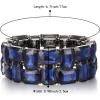 imageBriLove Womens Gorgeous Sparkling Crystal Emerald Cut Stretch Bangle Bracelet for Wedding Party Prom Jewelry AccessoriesBSapphire Color BlackTone
