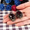 imageBriLove Womens Victorian Style Crystal Floral Cameo Inspired Oval ClipOn EarringsAmethyst Color AntiqueGoldTone